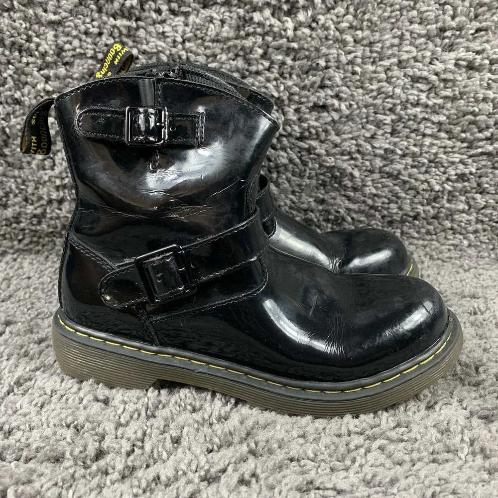 Dr. Martens Blip Junior Patent Leather Black Biker Boots Size US 3 EU 34